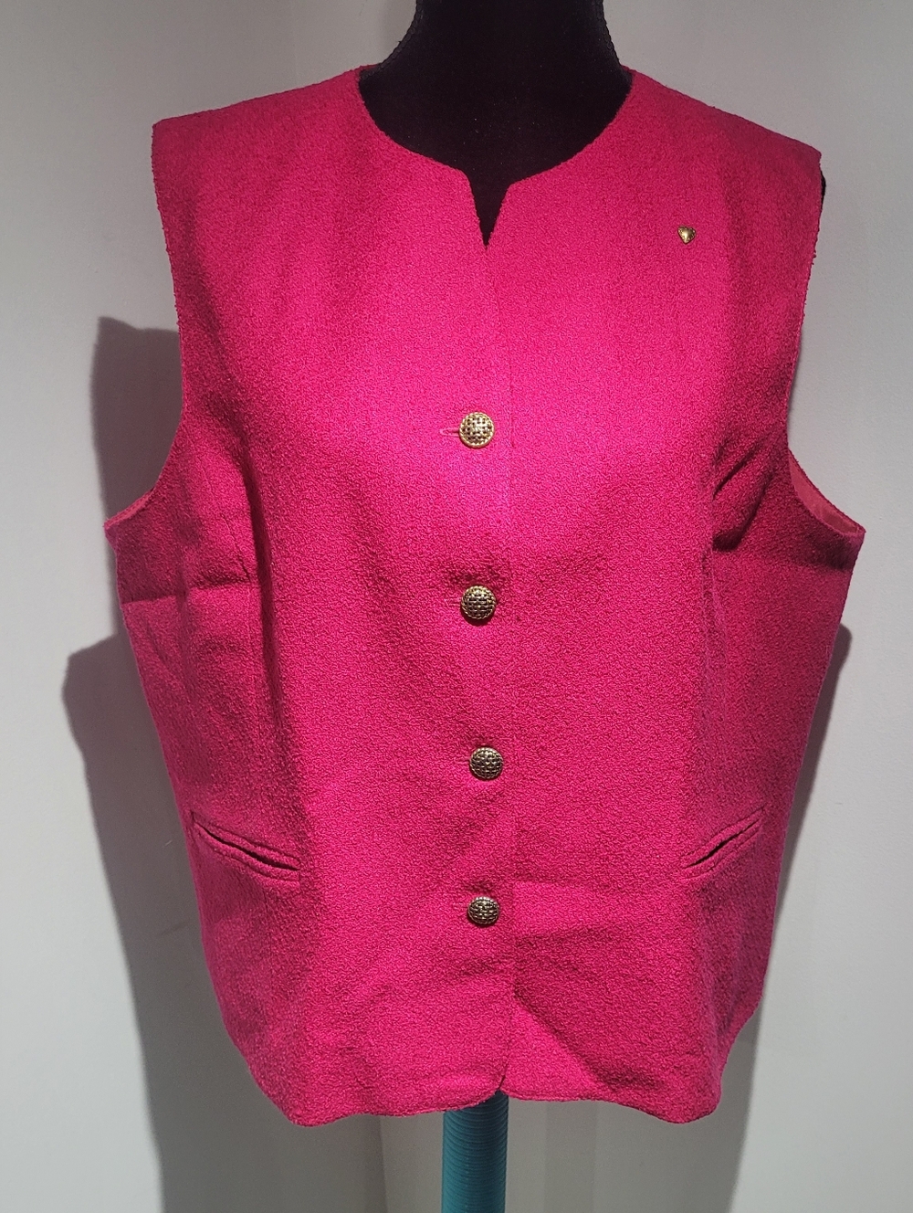 Cleo Women's Vintage Wool Blend Button Down Sleeveless Tailored Vest 18 Pink